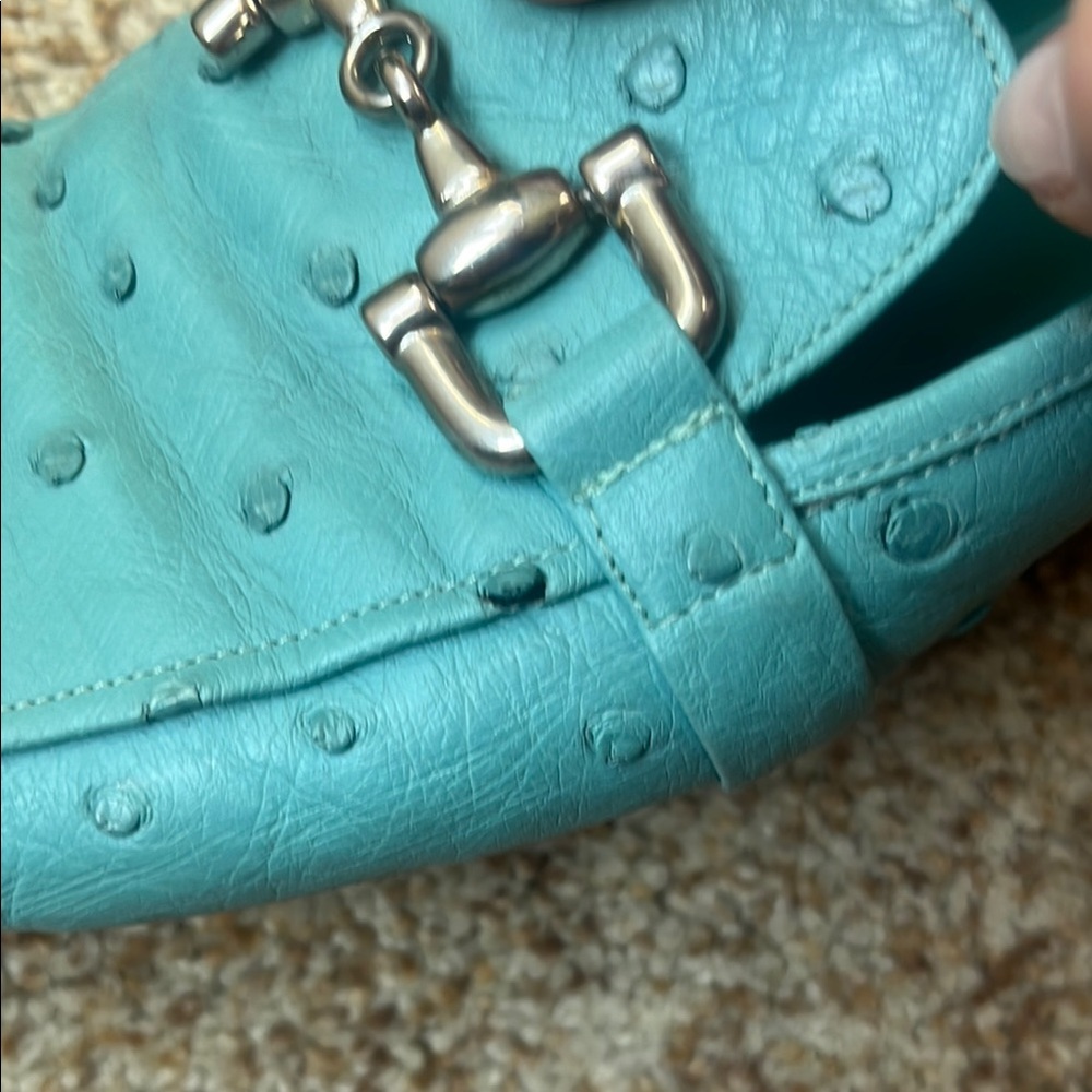 Turquoise Leather Bit Loafers - Women's Flats - Picture 5 of 7
